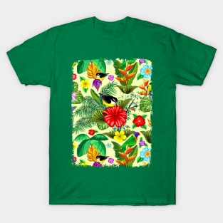 Birds and Nature Floral Exotic Pattern T-Shirt